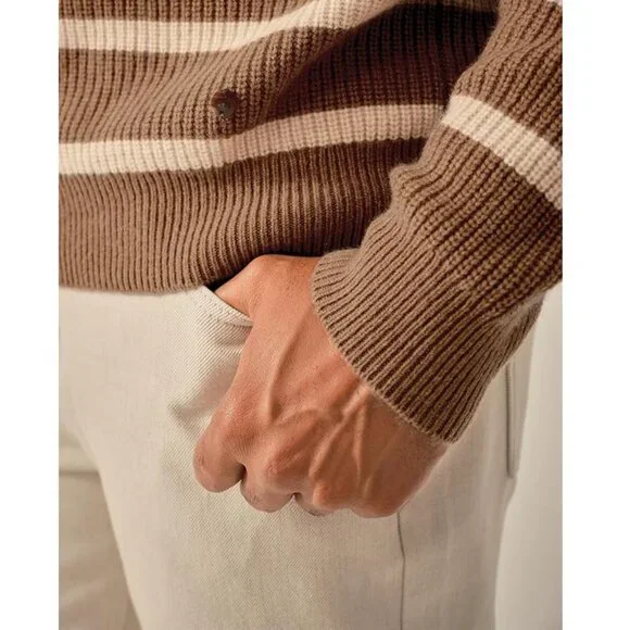 KVSS 100% Pure Cashmere Crewneck Pullover Sweater Brown/Cream Striped NEW w/Box! - Picture 5 of 6